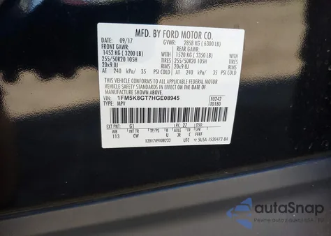 2017 Ford Explorer Sport from USA, damaged, VIN 1FM5K8GT7HGE08945